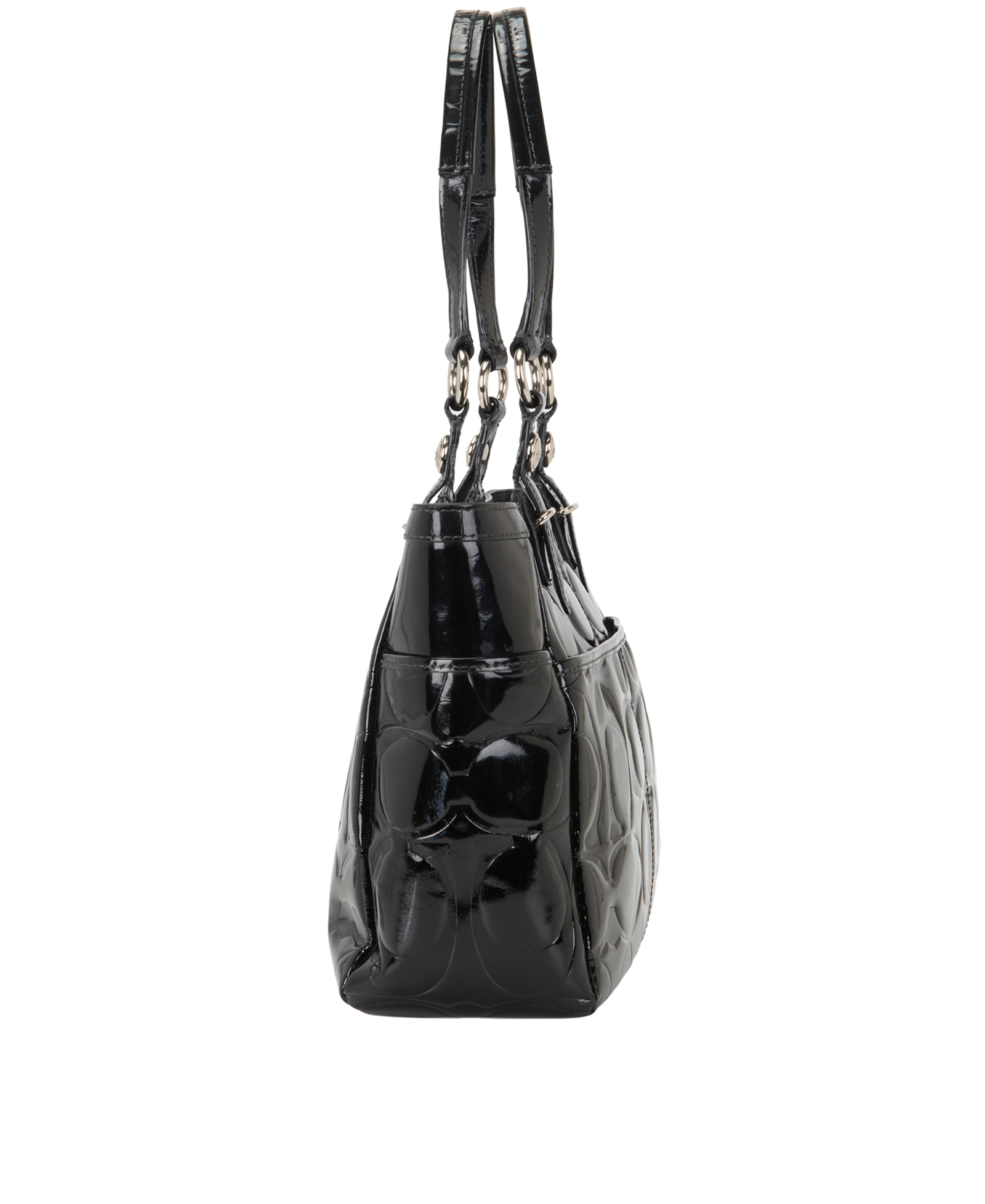 Embossed Signature Tote, &pound;50, Handbags, Black, Patent Leather, Side view